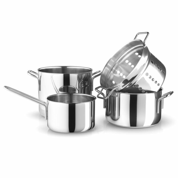 Eva Trio - Stainless Steel Topfset (4-tlg.) Stielkasserrolle 1.8 l / Kochtopf 3.6 l / Kochtopf 4.8 l / Pastasieb