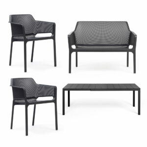 NARDI - Rio Alu Ausziehtisch 140 + Net Bank + 2x Net Armlehnstuhl