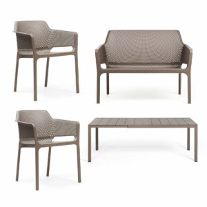 NARDI - Rio Alu Ausziehtisch 140 + Net Bank + 2x Net Armlehnstuhl