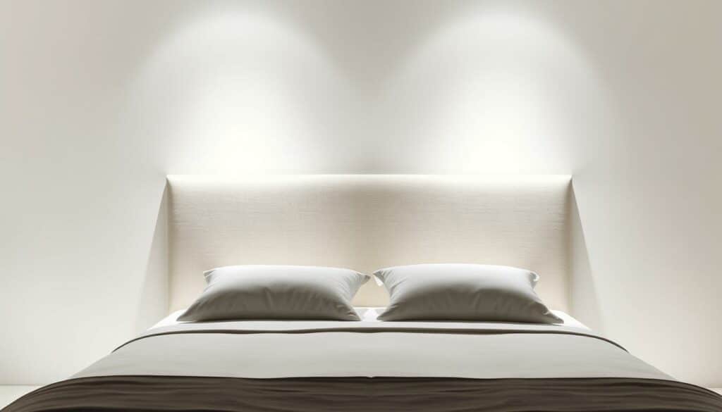 A sleek and modern headboard for a box spring bed, showcasing a clean-lined design with a subtle textural finish. Captured in a well-lit studio setting, the headboard takes center stage, casting a soft, ambient glow that accentuates its elegant silhouette. The camera angle is positioned at eye level, providing a balanced and symmetrical perspective that highlights the headboard's proportions and intricate details. The background is minimalist, allowing the headboard to be the focal point, conveying a sense of sophistication and understated luxury befitting the construction and purpose of a box spring bed.